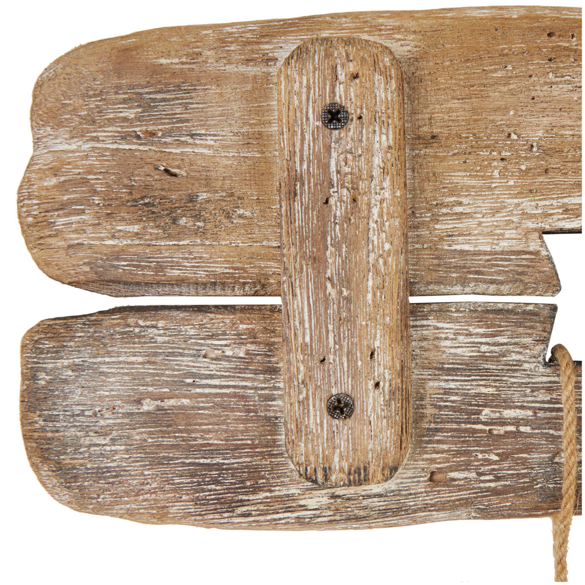 Handmade Whitewashed Brown Wood Live Edge Wall Hook with 5 Fish-Shaped Hangers